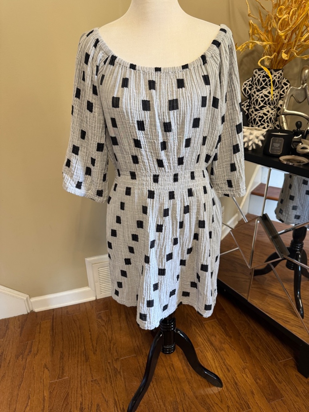 Ace & Jig White Mini Dress with Black Square Print Size M pre-owned